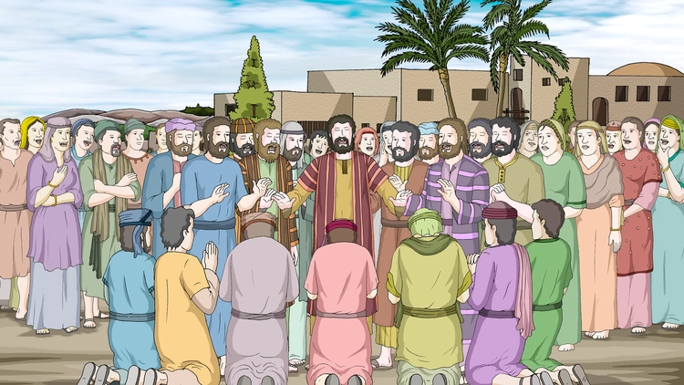 ၈၂။ ယုံကြည်သူများကို လုပ်ကျွေးမှုပြုရန် သင်းထောက်ခုနှစ်ဦးခန့်အပ်ခြင်း